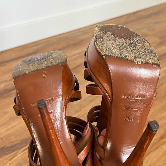 YSL SAINT LAURENT brown leather platform heels 38.5 - Picture 6 of 6